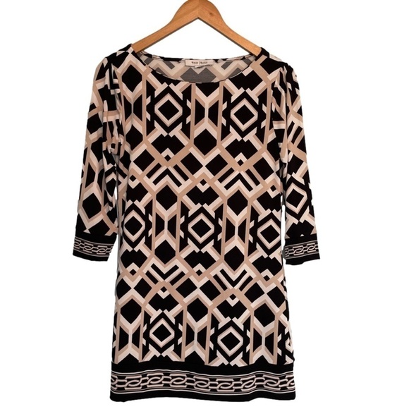 White House Black Market Geometric Print 3/4 Sleeve Dress Size M - Picture 1 of 5